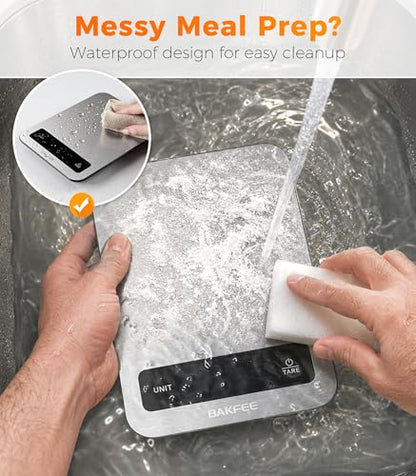 100% Waterproof Food Scale, IP67 Digital Kitchen Scale, Rechargeable (USB-C), 0.1oz/1g Precision, 22lb Capacity, Stainless Steel & Tempered Glass, for Cooking, Making Sourdough Bread, Grey - color: Grey