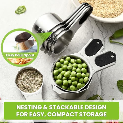 Spring Chef Magnetic Measuring Cups & Spoons Set (Patent Pending), Strong N45 Magnets, Heavy Duty Stainless Steel Fits in Spice Jars for Baking & Cooking, BPA Free, Round Set of 15 with Leveler, Black