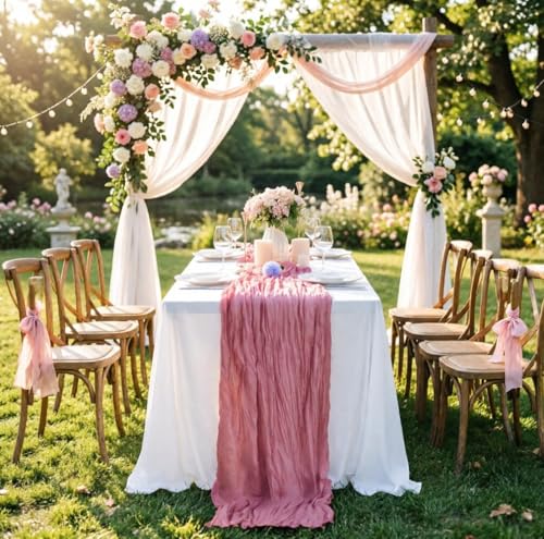 16 Pack Dusty Rose Cheesecloth Table Runner 10FT, Boho Gauze Cheese Cloth Table Runner Long Rustic Sheer Dusty Pink Table Runners for Wedding Bridal Baby Shower Birthday Party Table Decorations - style: Pink