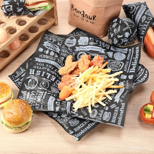 Ireer 400 Pcs Deli Wax Paper Sheets 15 x 15 Inch Large Newsprint Sandwich Paper Wraps Greaseproof Food Basket Liners Newspaper Wrapping for Spring Summer Picnic Burger Bread BBQ Party (Black White) - color: Black White