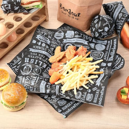 Ireer 400 Pcs Deli Wax Paper Sheets 15 x 15 Inch Large Newsprint Sandwich Paper Wraps Greaseproof Food Basket Liners Newspaper Wrapping for Spring Summer Picnic Burger Bread BBQ Party (Black White) - color: Black White