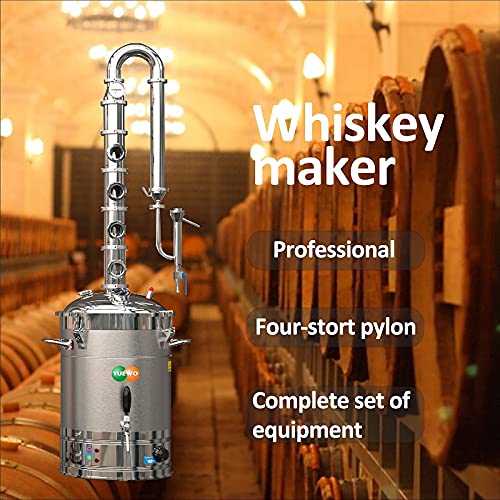 YUEWO 110V Electric 304 Stainless Steel Alcohol Distiller Flute Reflux Column Still with Sight Glasses Wine Making Kit for DIY Whisky Wine Brandy Gin - size: 65Liters/17Gal