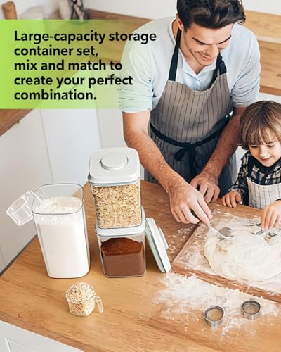 Airtight Food Storage Containers Set with One-Touch Lid, 2-Pack (4.22 QT / 4.0 L) Tall Stackable Durable PET for Bulk Rice, Flour & Baking Essentials Organizer. - color: 4.2Qt*2