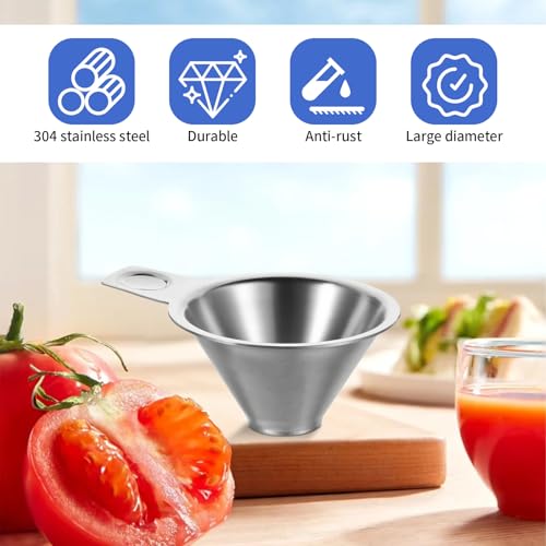 304 Stainless Steel Spice Funnel with Handle, Wide Mouth Canning Funnels Collection Kitchen Spice Jar Oil Bottle Funnel Spill-Free Metal Funnels for Salt Pepper Condiment Sauce 0.91" Bottom