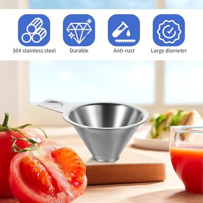 304 Stainless Steel Spice Funnel with Handle, Wide Mouth Canning Funnels Collection Kitchen Spice Jar Oil Bottle Funnel Spill-Free Metal Funnels for Salt Pepper Condiment Sauce 0.91" Bottom