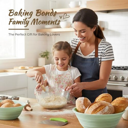 Sourdough Starter Kit, 9PCS Sourdough Breads Baking Supplies, Silicone Banneton Bread Proofing Basket Set with 9" Round & 10" Val, Bread Sling, Whisk, Bread Lame, Sour Dough Baking Tools