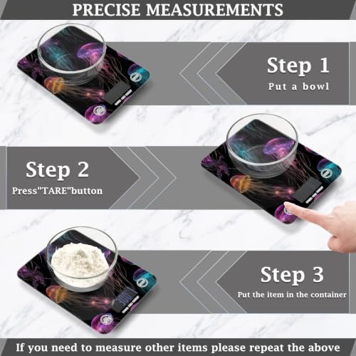 Food Scale Kitchen Digital Scale Food Ounces and Grams Dieting Baking Cooking Waterproof Glass Panels LCD Display,4 Units Scale Tare Function Jellyfish Black - color: Jellyfish 16
