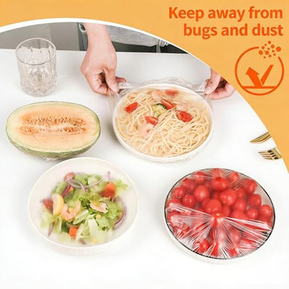 100 Plastic Wrap Bowl Covers Bread Proofing For Food Sourdough Bread Baking Rising Elastic Reusable Plate Covers Outdoor Food Fresh Keeping Bag Shower Cap Hair Deep Conditioning,BPA Free,Thicker Serie