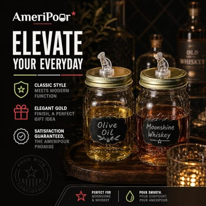 Mason Jar Pour Spouts With Flap - For Moonshine And Whiskey - Made 100% In The USA. Free Flow Mason Jar Spouts That Don't Leak - No Cracks, Just A Perfect Cocktail Pour Everytime. 2 Pack - size: Classic Regular Mouth With Flap
