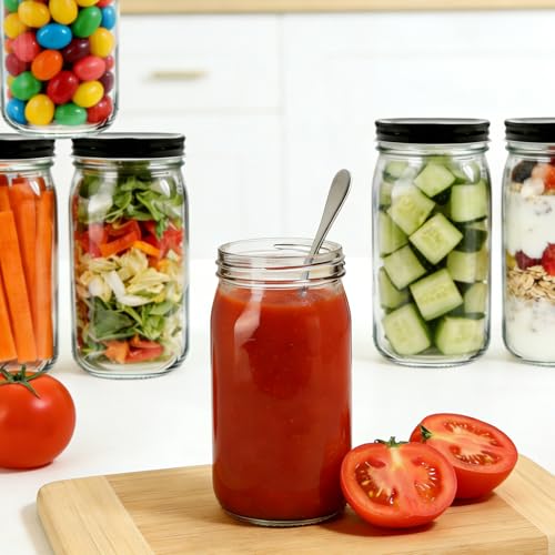 QAPPDA 32oz Wide Mouth Mason Jars 12 Packs with Lids,Clear Quart Canning Jars for Canning, Pickling, Meal Prep, Overnight Oats & Food Storage - size: 32oz - Split Black Lid