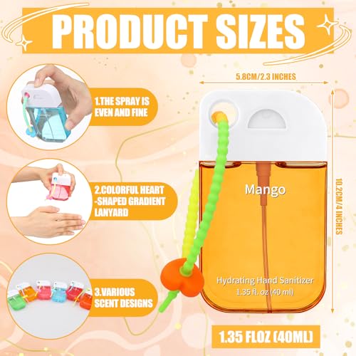 Frienda 12 Pcs Hydrating Hand Sanitizer Spray Scented Pocket Power Mist Hand Sanitizer Travel Size with Keychain Moisturizing Antibacterial Sanitizing Cleans Hands for Women(Juicy) - style: Juicy