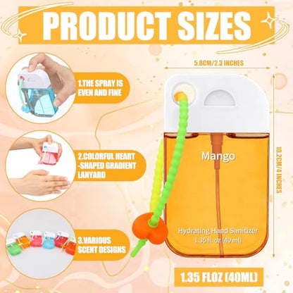Frienda 12 Pcs Hydrating Hand Sanitizer Spray Scented Pocket Power Mist Hand Sanitizer Travel Size with Keychain Moisturizing Antibacterial Sanitizing Cleans Hands for Women(Juicy) - style: Juicy