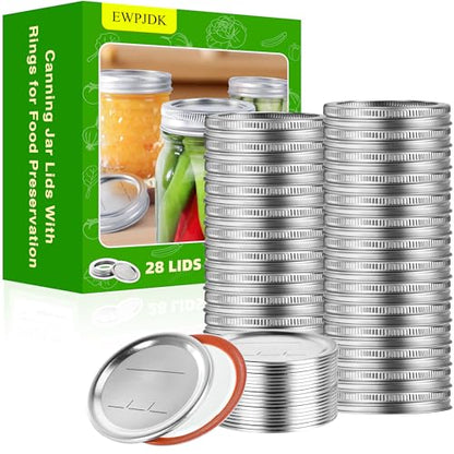 EWPJDK 56PCS Canning Lids with Rings For Mason Regular Mouth, Jars Lids With Rings/Bands Mason Jars For Canning Food Fruits DIY Food Grade Material(70mm, 28Lids + 28Rings for Regular Mouth Jar) - size: 70mm