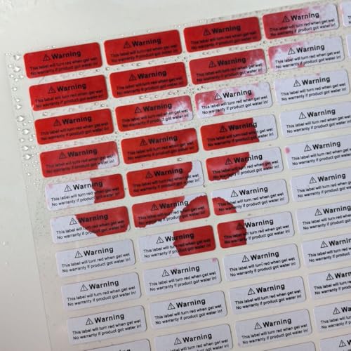 170pcs1.2x0.4 inch Water Sensitive Sticker Turn Red When Got Wet Device Potential Damage Indicator Warranty Void Instruction Liquid Sensor Label - style: 30X10MM