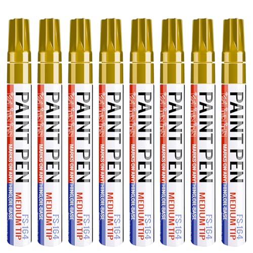 Gold Paint Pens Permanent Marker Pen 8 Pcs Waterproof Oil Based Paint Markers 3mm Medium Round Tip Quick-drying Paint Marker Pens for Rock Painting, Black Paper, Metal, Tyre, Glass, Wood - color: Gold