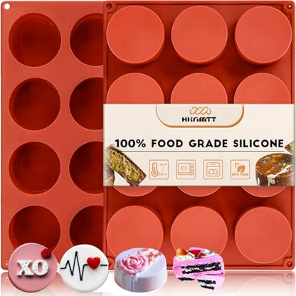 HKNMTT Round Silicone Molds 2 PCS, 12-Cavity 2.1" Cylinder Chocolate Covered Cookie Mold, Food Grade Non-Stick Baking Moulds Compatible Oreos Candy Handmade Soap Pudding Jello Mini Cake Jelly Brownie - style: Cookie Cover - 2PCS