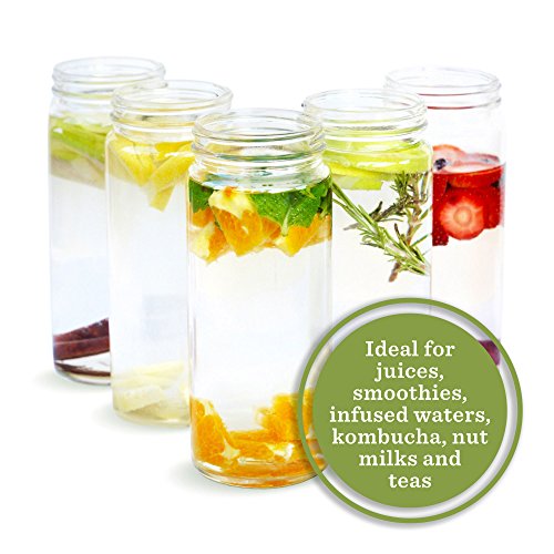 All About Juicing Clear Glass Water Bottles Set - 6 Pack Wide Mouth with Lids for Juice, Smoothies, Beverage Storage - 16 oz, Durable, Reusable, Dishwasher Safe, Leak Proof (Black Caps) - color: 16oz Black Caps