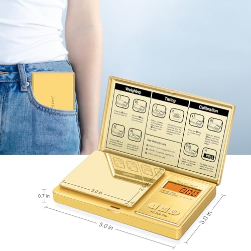 Fuzion Digital Pocket Gram Scale .01 Gram Accuracy, Gold Titanium Plating, 200g Small Digital Scale, Mini Jewelry Scale for Food, Herb, Spice, Coin - Weight Gram and Oz - 100g Calibration Weight - color: Gold, size: 200g with Cal Weight