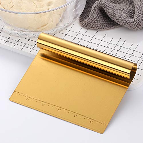 Stainless Steel Multifunctional Flour Scraper Mirror Polished Cake & Pizza Cutter Dough & Pastry Cutter Baking Scale Scraper & Butter Knife With Scale Pastry Bread Separator Gold - color: Gold
