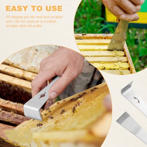 2Pcs Stainless Steel Pry Bar Scraper Set, 7-1/4" & 9-1/4" Flat Pry Bar Small Trim Puller,Silver Beekeeping Hive Scraper, Baseboard Removal Tool, Bee Hive Hand Tool, 2 Sizes