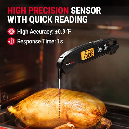 TempPro 1 Sec Digital Meat Thermometer for Cooking, Instant Read Thermometer with Backlight Calibration, IPX6 Waterproof Kitchen Food Thermometer for Smoker Grill Candy (Previously ThermoPro)