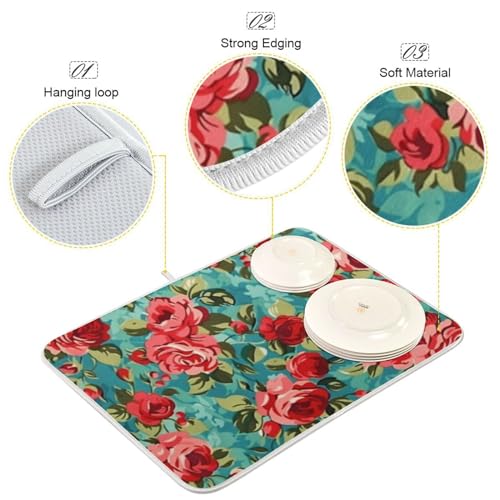 Kcldeci Red Green Rose Dish Drying Mat Kitchen Drying Pad Dish Draining Mat Dish Rack Drainer Pad 18 x 24 - color: Woman, size: 18x24in