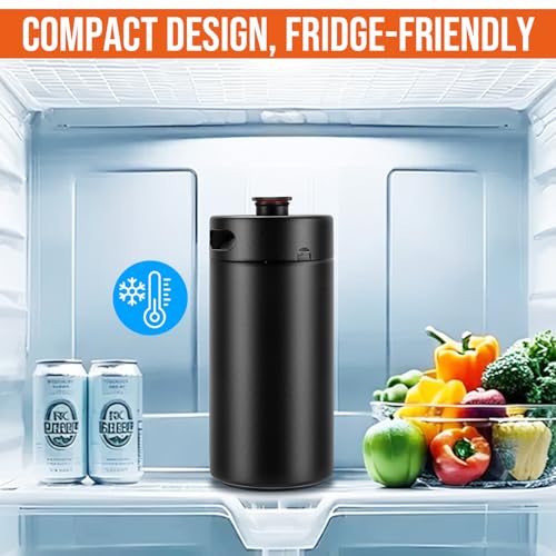 Stainless Steel Mini Keg Growler, 128oz Matte Black Mini Beer Keg, Carbonated Beer Growler Mini Kegerator with Non-Slip Keg Cap & Silicone Hose, Portable Beer Growler for Picnic Party