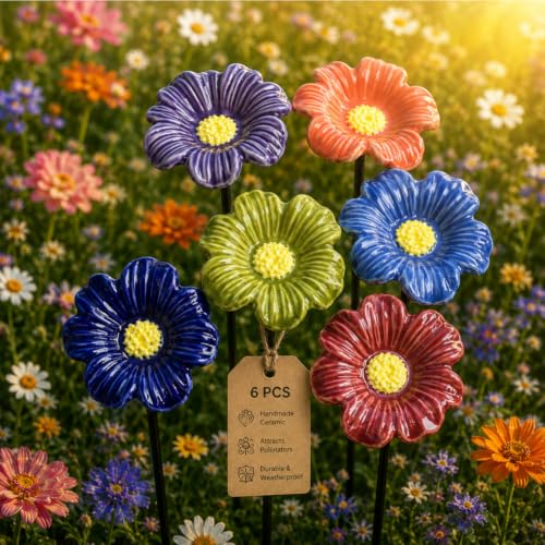Bee Watering Station for Garden Cups Bird Butterfly Bees Ceramic Drinking and Water Bath Feeder Cup Blossoms Flowers Shaped Design Poppies Bowl Wildlife Feeding 5PCS Watring Pollinator (#6PCS-A) - color: #6PCS-A