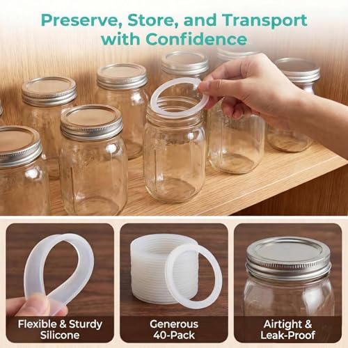 WUWEOT 40 Pack Wide Mouth Silicone Sealing Rings, 3.39In/86mm White Airtight Leak Proof Replacement Gaskets for Mason Jar Lids - size: 86mm