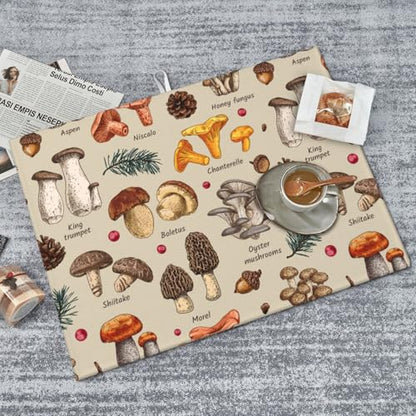 Mushroom Dish Drying Mats For Kitchen Counter XL Microfiber Kitchen Drying Mat Large Draining Pad Absorbent Quick Drying Dish Mat for Countertop Coffee Mats 18x24 Inch - color: Mushrooms