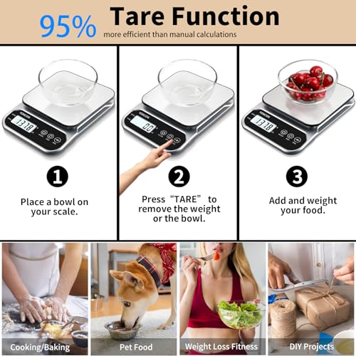 Smart Food Scale Digital Weight Grams and Oz, 3kg/0.1g Kitchen Scale for Weight Loss, Cooking, Baking, Super Accurate, Easy to Clean and Store, Tare Function (Batteries Included)