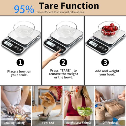 Smart Food Scale Digital Weight Grams and Oz, 3kg/0.1g Kitchen Scale for Weight Loss, Cooking, Baking, Super Accurate, Easy to Clean and Store, Tare Function (Batteries Included)