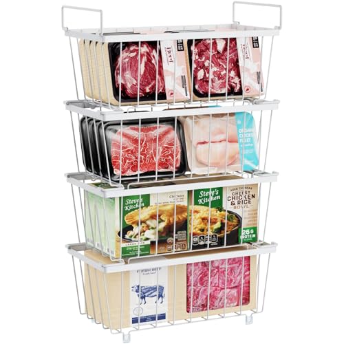 iSPECLE Freezer Organizer Bins - Fits 7 Cu.Ft Chest Freezer, 4 Pack Stackable Wire Baskets(14.7" Length), Heavy Duty Coated Deep Freezer Organizer, Rust Resistant for Frozen Food Sorting, White - color: 4-Pack White