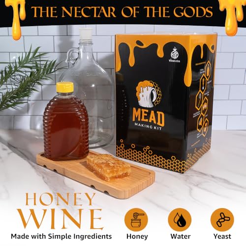 Honey Mead Making Kit with Yeast and Starter Home Brew Accessories, Reusable, Step-by-Step Brewing Process, 1 Gallon, Made in the USA