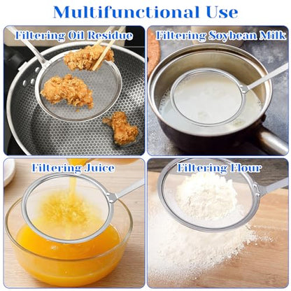 2Pcs Fat Skimmer Spoon, Stainless Steel Fine Mesh Strainer Food Strainer for Cooking,Skimming and Floating Grease Foam & Oil (10cm & 14cm)