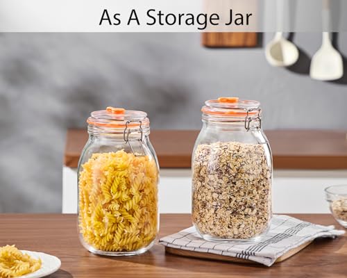 1.8L Wide Fermentation Jars with Airlocks & Glass Weights, 2-Pack | Self-Burping Airlocks Vent Gas Automatically; Glass Weights Keep Ingredients Below the Brine for More Consistent Fermentation - size: 1.8L