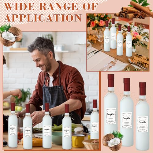 DoubleFill 8 Set Coquito Swing Top Glass Bottles 16 Oz Flip Top Brewing Bottles with Coquito Stickers Wine Airtight Caps for Home Party Milk Eggnog Kefir(Retro) - style: Retro