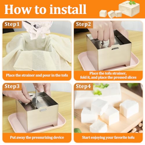 Stainless Steel Tofu Press with Presser Towel & Drip Tray – DIY Tofu Maker for Homemade Firm Tofu, Paneer & Cheese – Effortless Water Removal for Enhanced Texture & Flavor - size: 4.72 x 4.72 Inches
