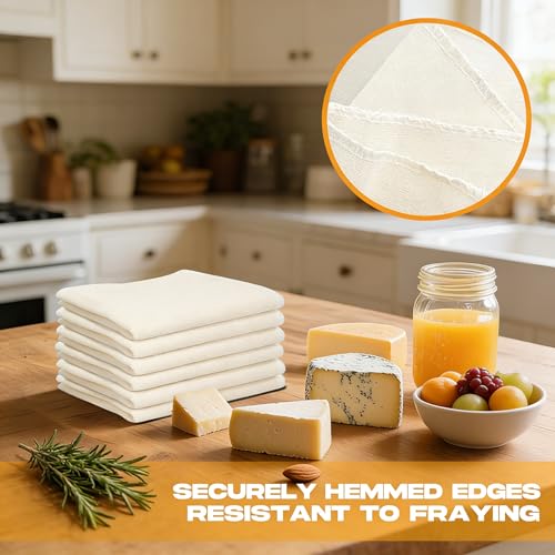 Grade 100 Cheesecloth, 32x32 Inch Ultra-Fine Mesh Unbleached Cotton Muslin for Straining, Cooking, Cheese Making, Reusable Hemmed Edges Food Safe Fabric