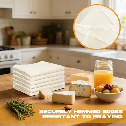 Grade 100 Cheesecloth, 32x32 Inch Ultra-Fine Mesh Unbleached Cotton Muslin for Straining, Cooking, Cheese Making, Reusable Hemmed Edges Food Safe Fabric