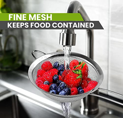 Set of 2 Stainless Steel Mesh Strainers for Kitchen - 5.5 inch Round Fine Mesh Strainer & 3.4 inch Conical Strainer Fine Mesh - Ideal to Sieve Pasta Noodles, Quinoa, Tea, Coffee, Juices, Flour - size: 5.5 inch & 3.4 inch
