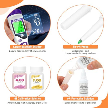 Food pH Meter, Digital pH Meter for Food Fermentation Canning | Smart Cooking Sourdough pH Tester for Bread Cheese Sauces, Measure pH in Water, Brewing, Meat, Sausages, Pickles, Sushi Rice