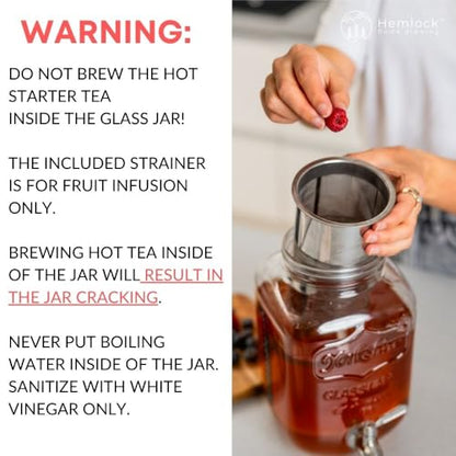 1 Gallon Kombucha Jar Starter Kit with Spigot, Continuous Kombucha Brewing Jar Kit, Glass Kombucha Starter Kit with Stainless Steel Mesh Filter (1GKJ)