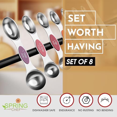 Spring Chef Stainless Steel Metal Magnetic Measuring Spoons Set of 8 with Leveler, Heavy Duty Nesting Teaspoon & Tablespoon Measuring Spoons, Kitchen Gadgets for Baking & Cooking - Desert Sunset - color: Desert Sunset, size: 1-Pack