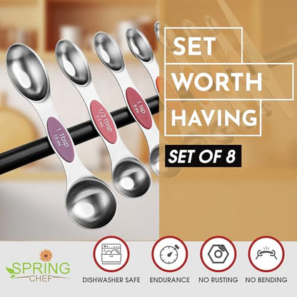 Spring Chef Stainless Steel Metal Magnetic Measuring Spoons Set of 8 with Leveler, Heavy Duty Nesting Teaspoon & Tablespoon Measuring Spoons, Kitchen Gadgets for Baking & Cooking - Desert Sunset - color: Desert Sunset, size: 1-Pack