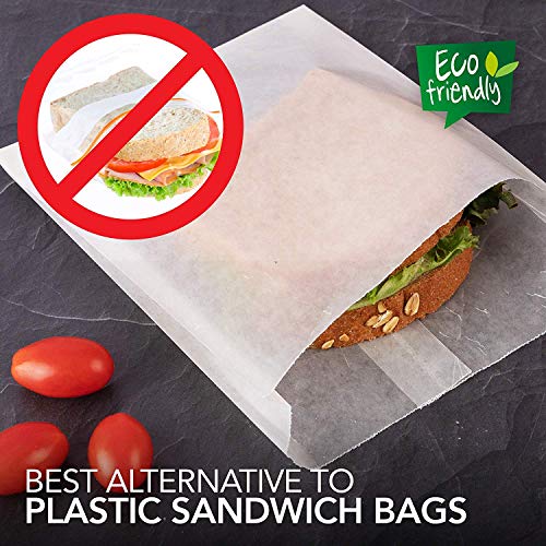 Paper Sandwich Bags Bulk Wax Paper (200 Pack) 7" x 6" x 1" Wet Wax Paper - Food Grade Grease Resistant Wax - White Glassine Bags - Paper Bags for Bakery Cookies, Candy, Snacks, French Fries