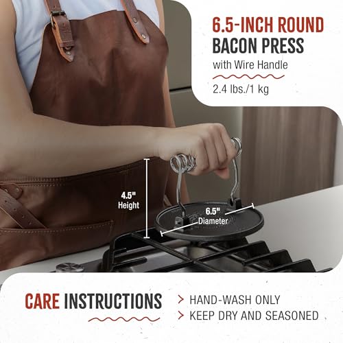 Victoria Round Cast-Iron Meat Press with a Wire Handle, Preseasoned with Flaxseed Oil, Made in Colombia - size: Round press