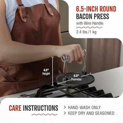 Victoria Round Cast-Iron Meat Press with a Wire Handle, Preseasoned with Flaxseed Oil, Made in Colombia - size: Round press