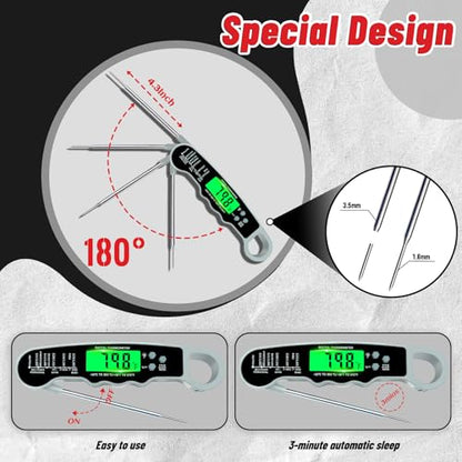 Stocking Stuffers for Men Women Adults: Meat Thermometer Digital, Instant Read Meat Thermometer with Backlight & Magnet for Kitchen, Beef, Grill, Turkey,IP67 Waterproof Cooking Thermometer - color: Grey