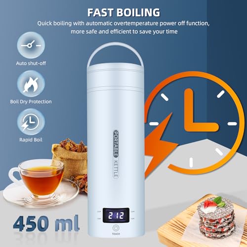 Travel Electric Kettle Portable Small Mini Tea Coffee Kettle Water Boiler, Water Heater with 4 Temperature Control,304 Stainless Steel with Auto Shut-Off & Boil Dry Protection, BPA-Free (Blue) - color: Blue